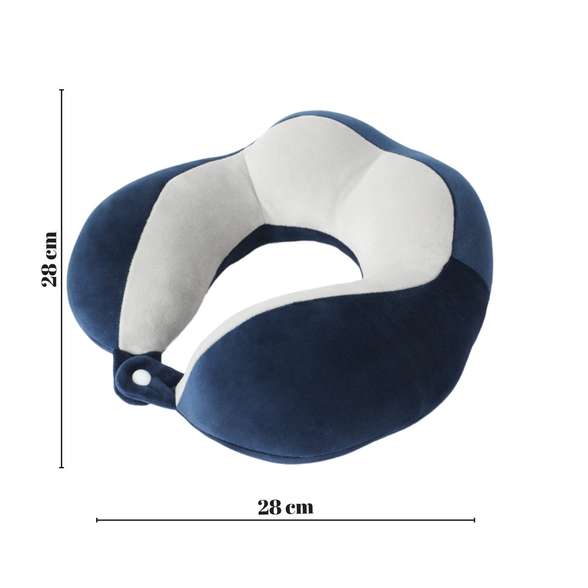 Pernă de Voiaj pentru Gât, Design Ergonomic cu 4 Secțiuni, Suport Cervical Auto și Avion, Material Bumbac, Sistem Prindere Capse, 28 x 28 x 10 cm, Albastru