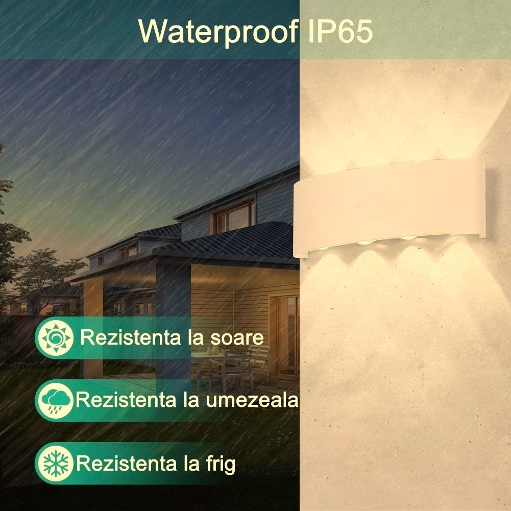 Aplica LED Perete Interior si Exterior, Protectie IP65 Rezistenta la Apa, Alimentare Solara 8 W, Lumina Calda, Corp Aluminiu, 22x8 cm, Alb