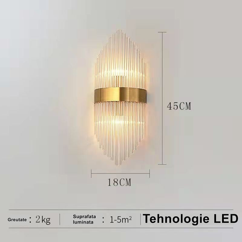 Aplică de Perete pentru Interior, Design Modern cu Tehnologie LED, Oțel Inoxidabil și Sticlă, 45x18 cm, Auriu