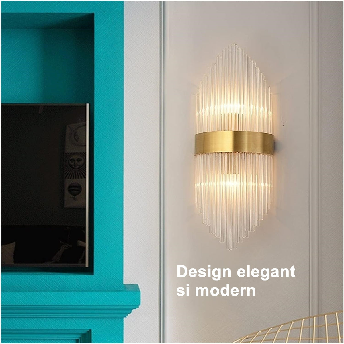 Aplică de Perete pentru Interior, Design Modern cu Tehnologie LED, Oțel Inoxidabil și Sticlă, 45x18 cm, Auriu