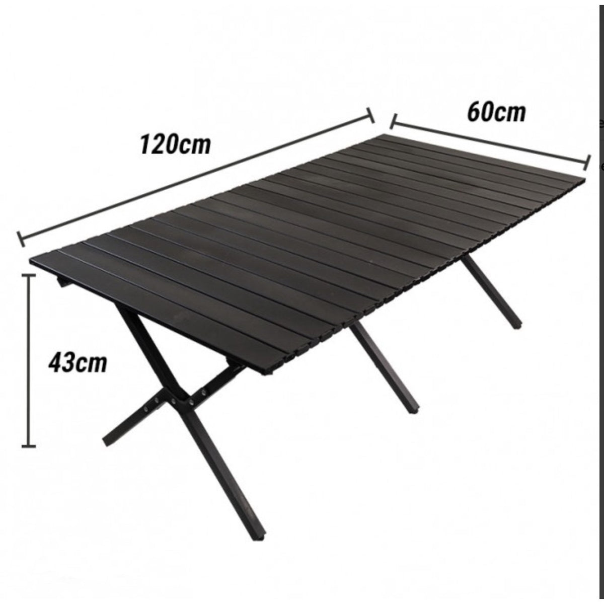 Masa Camping Pliabila, Masa Portabila pentru Picnic si Exterior, Cadru Aluminiu cu 3 Perechi de Picioare, Blat PVC, 120x60x43 cm, Negru