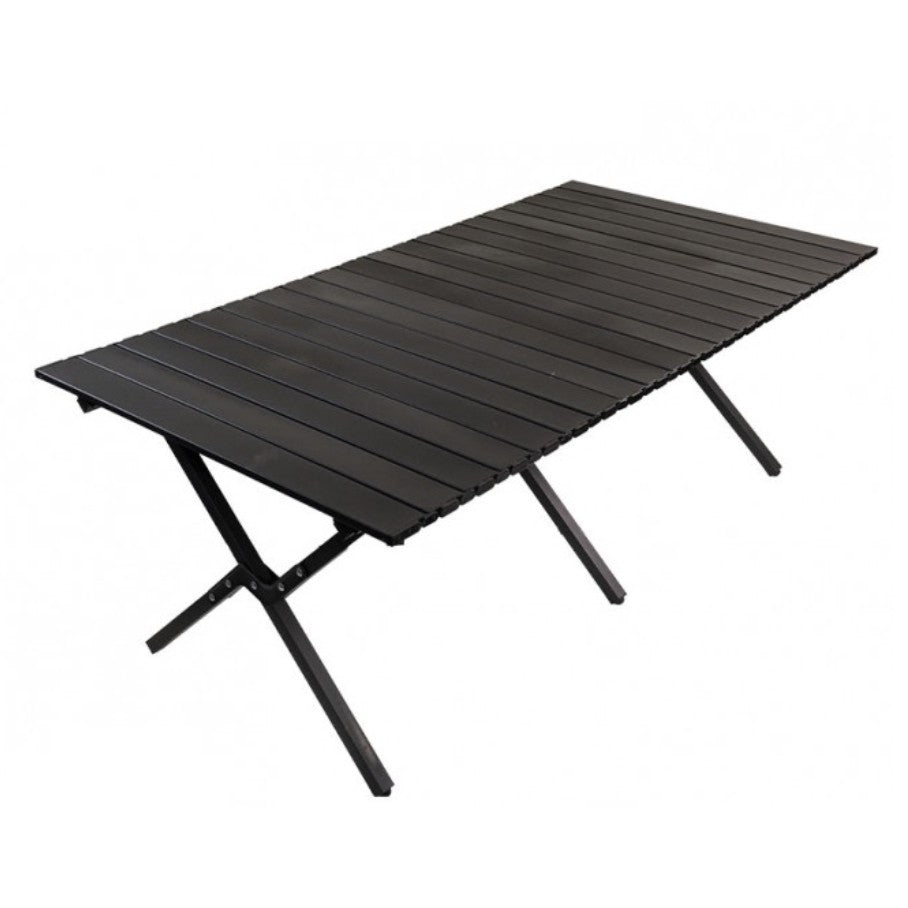 Masa Camping Pliabila, Masa Portabila pentru Picnic si Exterior, Cadru Aluminiu cu 3 Perechi de Picioare, Blat PVC, 120x60x43 cm, Negru