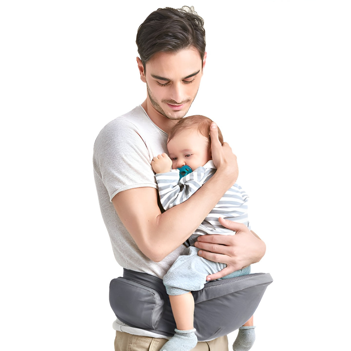 Marsupiu Ergonomic 3in1 pentru Bebelusi si Copii, Scaunel de Sold Pliabil cu Buzunare Laterale, Centura Reglabila, Material Textil, 0-36 Luni, Gri