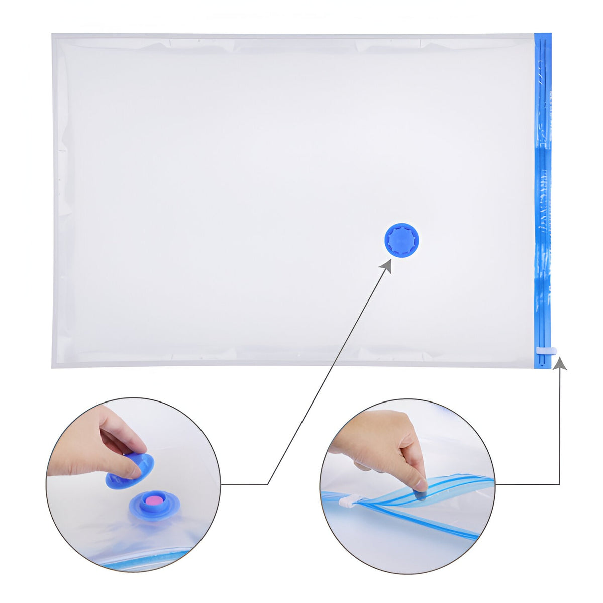 Saci de Vidat Haine și Lenjerie, Set Depozitare sub Vacuum cu Pompă Manuală Inclusă, Material Reutilizabil și Impermeabil, Transparent, 3 Bucăți, Dimensiuni Mixte 60x80cm, 70x100cm, 80x120cm