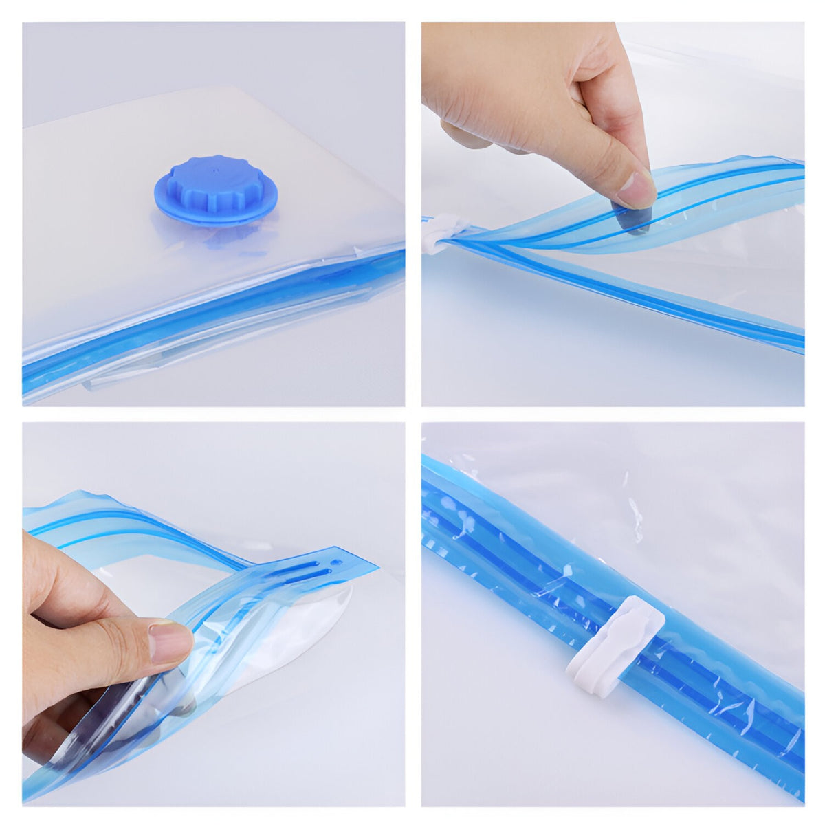 Saci de Vidat Haine și Lenjerie, Set Depozitare sub Vacuum cu Pompă Manuală Inclusă, Material Reutilizabil și Impermeabil, Transparent, 3 Bucăți, Dimensiuni Mixte 60x80cm, 70x100cm, 80x120cm