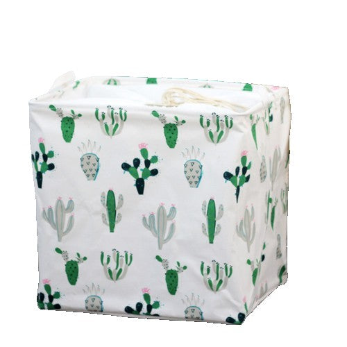 Clothbox Cos de Depozitare pentru Rufe si Jucarii, Cos Pliabil pentru Haine Murdare, Inchidere cu Snur si Manere, Material Textil Impermeabil, Model Cactus, Alb/Verde, 80 x 50 x 50 cm