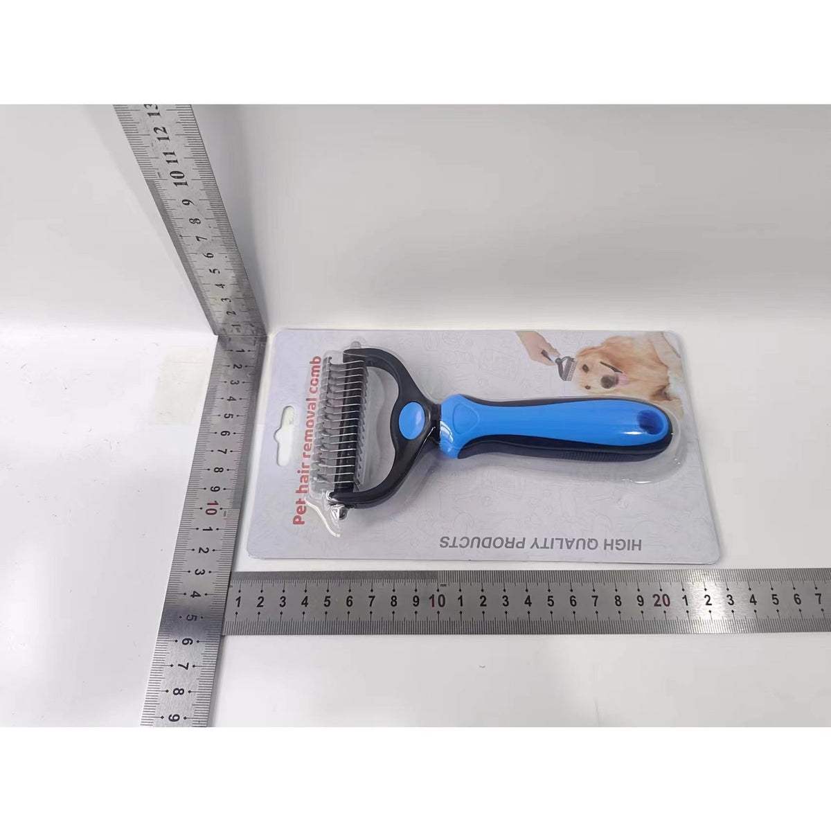 Perie pentru Părul de Animale cu Două Fețe, Dispozitiv pentru Descâlcire și Îndepărtarea Pufului, Lame din Oțel Inoxidabil, Mâner Ergonomic, Albastru