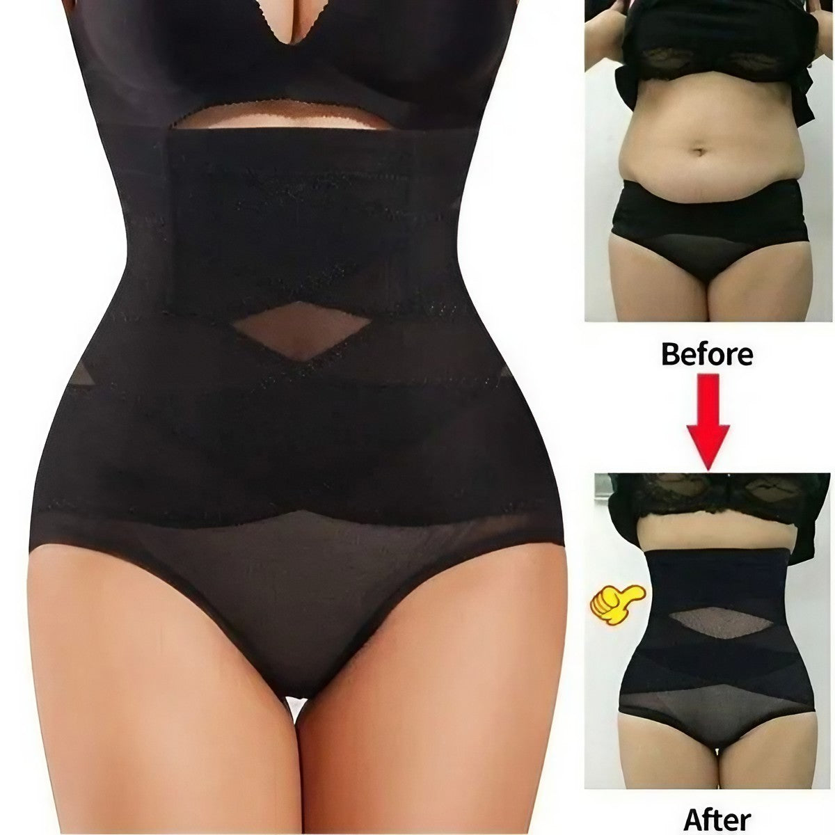 Lenjerie Modelatoare pentru Abdomen, Chilot cu Talie Inalta si Corset, Efect Push-Up si Sculptare 360 Grade, Nailon Elastic, Negru, Marimea L