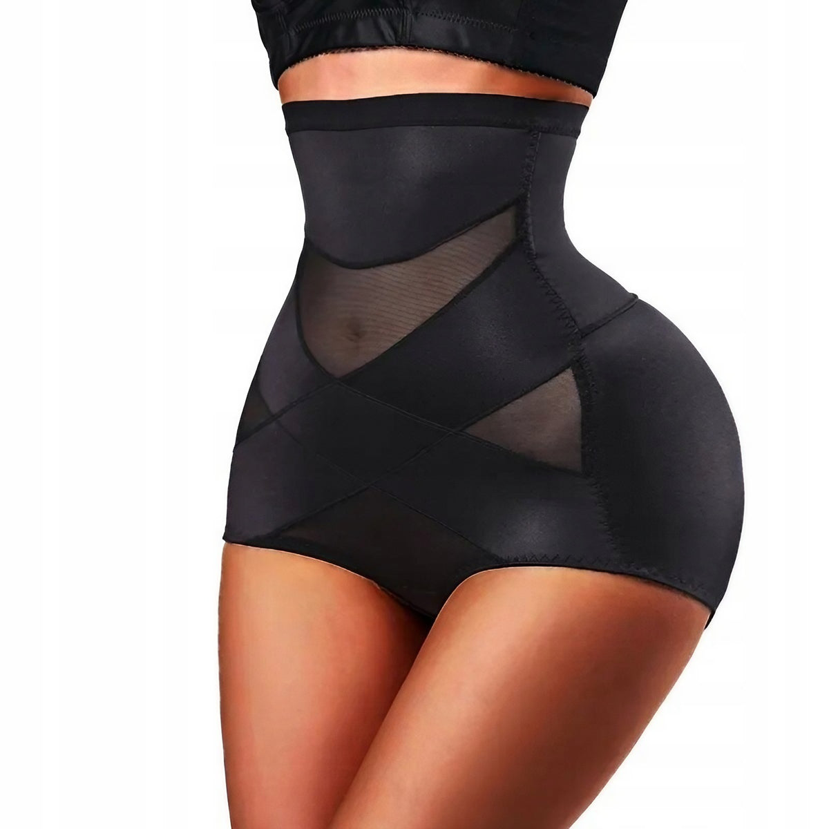 Lenjerie Modelatoare pentru Abdomen, Chilot cu Talie Inalta si Corset, Efect Push-Up si Sculptare 360 Grade, Nailon Elastic, Negru, Marimea L