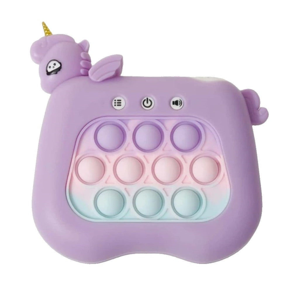 Jucarie Interactiva Pop It Whack A Mole, Consola Joc Memorie si Dexteritate, Anti-Stres cu 4 Moduri de Joc, Lumini si Muzica, ABS si Silicon, Model Unicorn, Mov