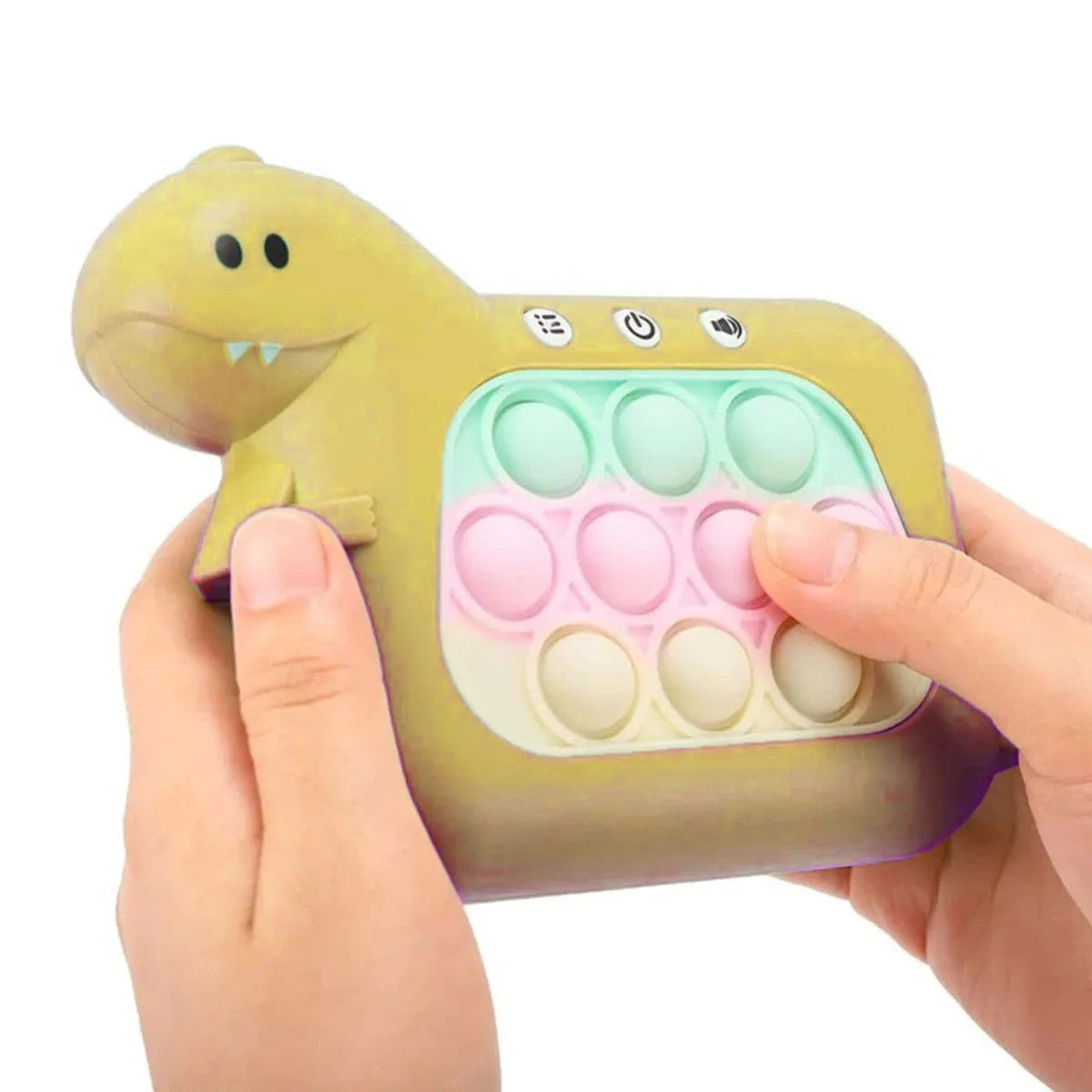 Jucarie Interactiva Pop It Whack A Mole, Consola Joc Anti-Stres cu 4 Moduri, Lumini si Muzica, ABS si Silicon, Model Dinozaur, +3 Ani, Galben