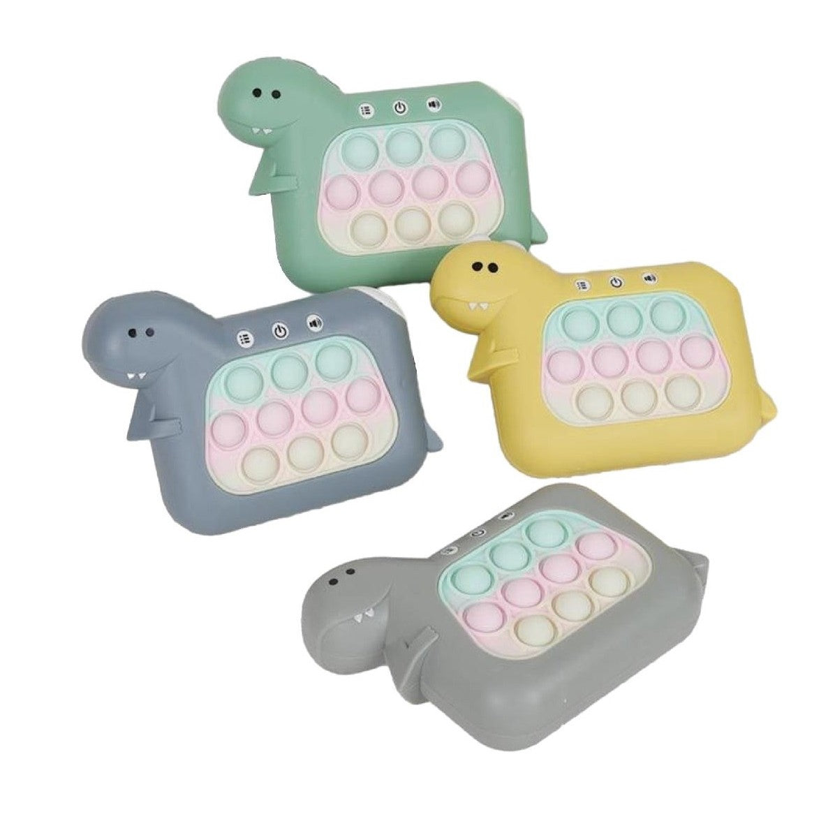 Jucarie Interactiva Pop It Whack A Mole, Consola Joc Quick Push Anti-Stres cu Lumini si Muzica, 4 Moduri de Joc, Dezvoltare Atentie, Material ABS si Silicon, Model Dinozaur, Verde, +3 Ani