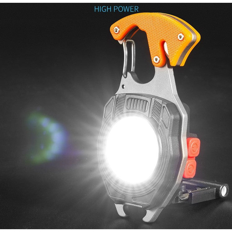 Breloc Multifunctional, Kit Supravietuire cu Lanterna LED COB 500 Lumeni, Bricheta, Fluier si Surubelnita, ABS si Aluminiu, Model W5147, Negru/Portocaliu