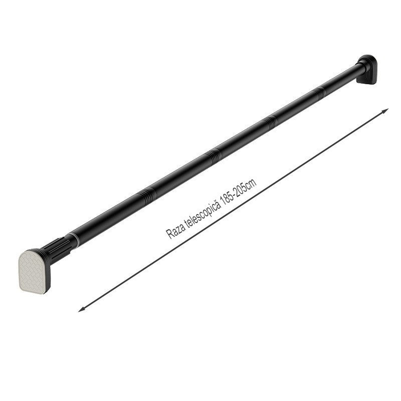 Bara Telescopica Multifunctionala, Suport Extensibil Perdea Dus si Haine, Otel Inoxidabil si ABS, Montare Fara Gaurire, 185-205 cm, Negru