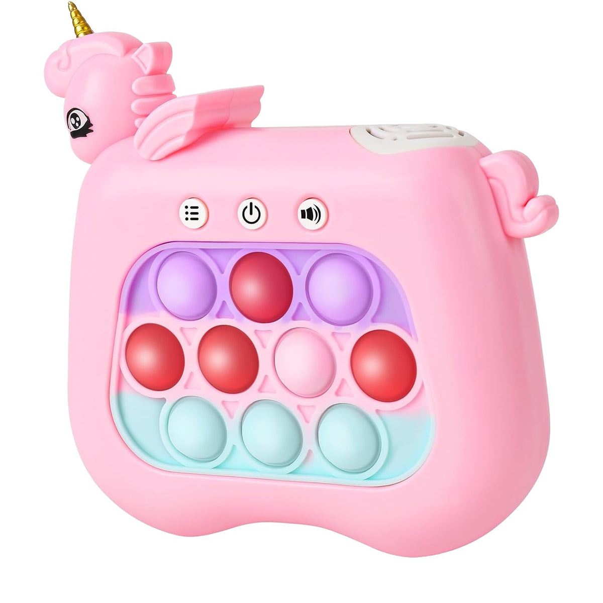 Jucarie Interactiva Pop It Whack A Mole, Consola Joc Memorie si Antistres, 4 Moduri de Joc cu Lumini si Muzica, ABS si Silicon, Model Unicorn, Roz, +3 Ani