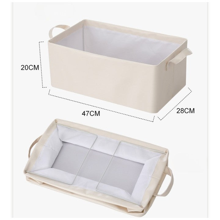Cutie de Depozitare Tip Cos, Organizator Haine si Jucarii, Pliabila cu Cadru Metalic si Manere, Piele Ecologica, 26 l, 47x28x20 cm, Bej