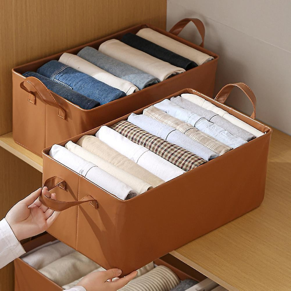 Cutie Depozitare Tip Cos, Organizator Pliabil Haine si Jucarii, Cadru Metalic si Manere, Piele Ecologica, 26 l, 47x28x20 cm, Maro