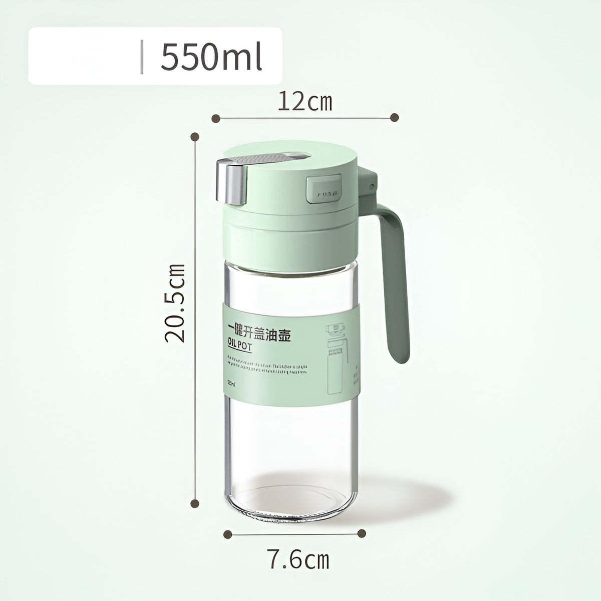 Dispenser Ulei Si Otet, Capac Cu Deschidere Automata Gravitationala, Sticla Borosilicata, Rezistent La Scurgeri, 550 ml, Verde
