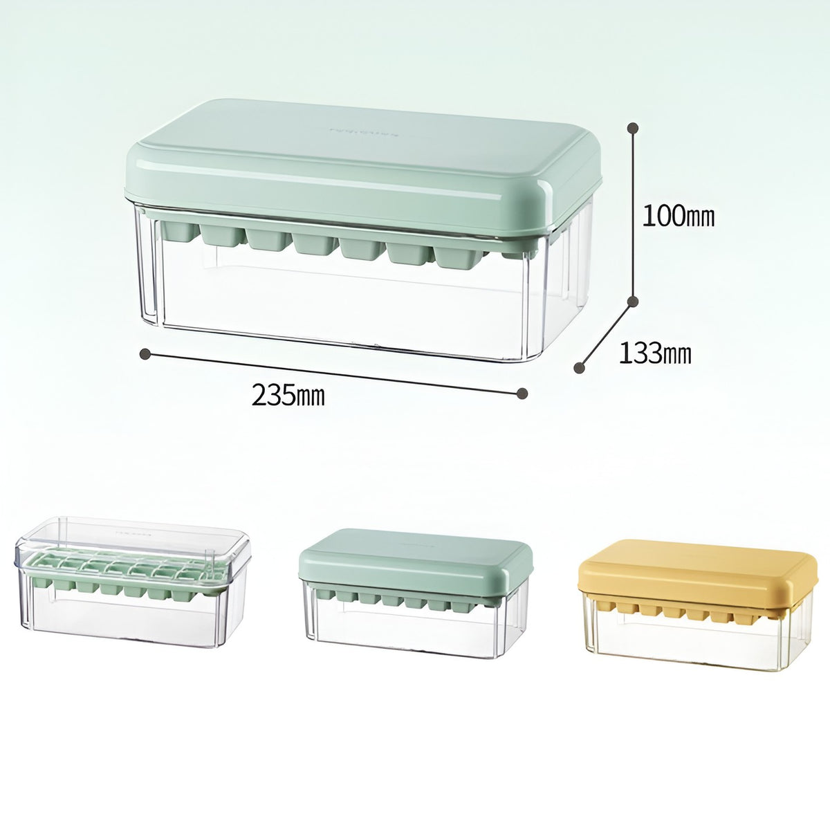 Set Cutie pentru Gheață cu Sistem de Eliberare Rapidă prin Apăsare, Tavă 30 Cuburi, Capac Etanș și Lopată, Material PET/PP fără BPA, 23.5x13.3x10 cm, Verde/Transparent
