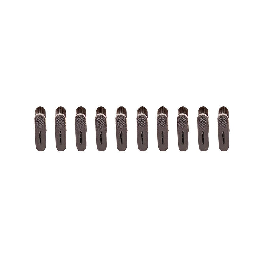 Set 10 Cleme pentru Haine si Pantaloni, Agrafe Atasabile pentru Umerase si Crafting, Plastic, 1.6 x 2.3 x 6.35 cm, Maro