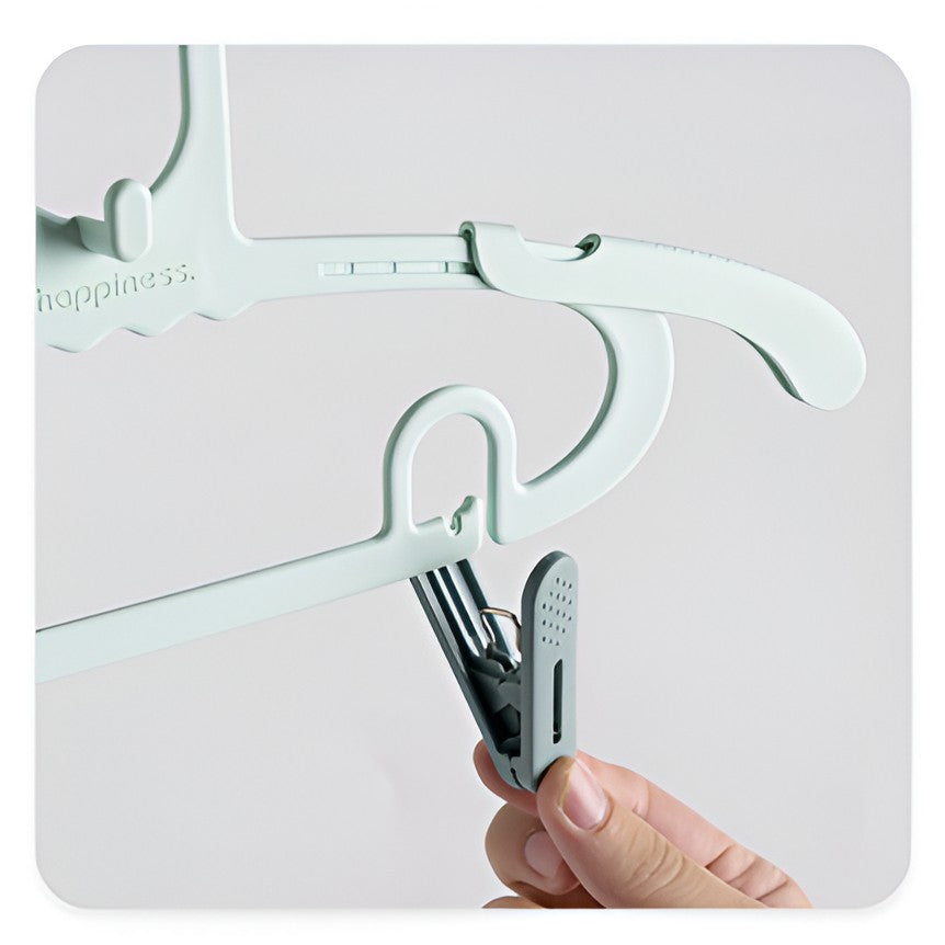 Set 10 Cleme pentru Haine si Pantaloni, Agrafe Atasabile la Umerase, Plastic Rezistent, 1.6x2.3x6.35 cm, Verde