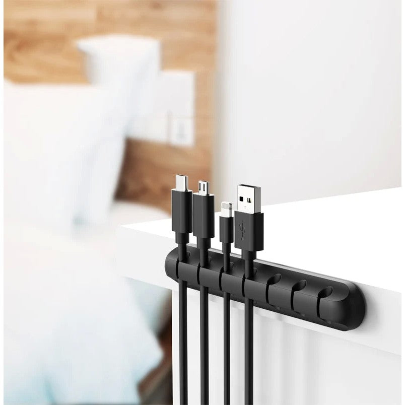 Organizator Cabluri Autoadeziv, Suport Management Cabluri Multifuncțional, Silicon, 7 Sloturi, Negru