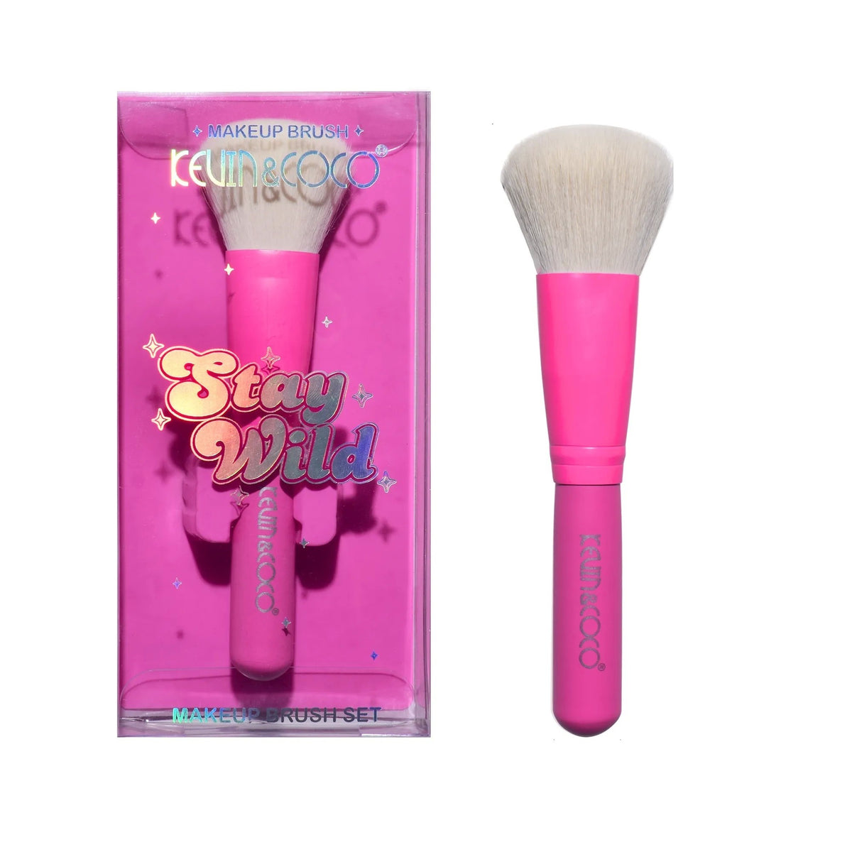 Kevin & Coco Pensula de Machiaj Stay Wild, Peri Sintetici si Maner Ergonomic, Roz, 14 x 4 x 1.5 cm