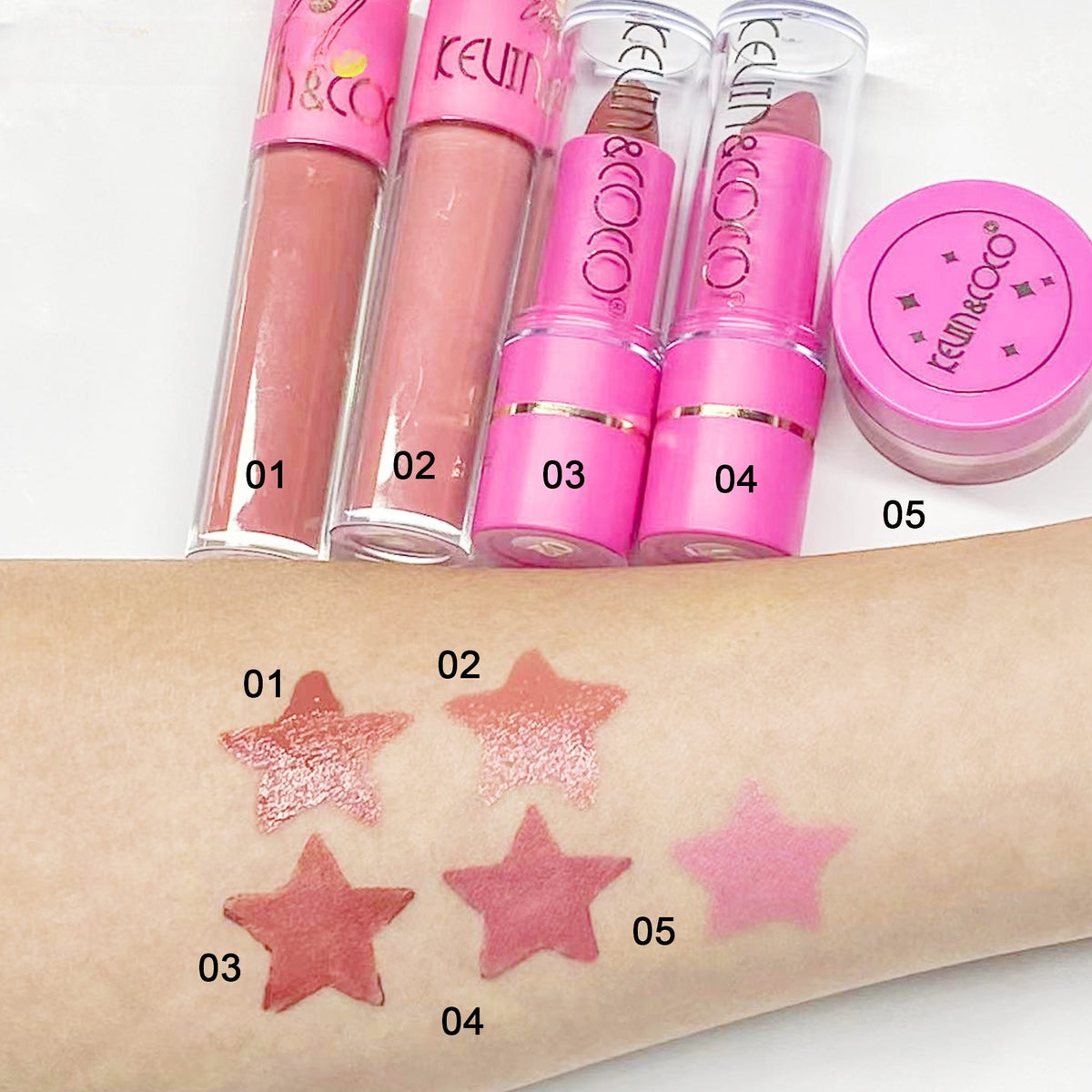 Kevin & Coco Set Machiaj Pink Bear, Paleta Farduri de Ochi, Rujuri, Gloss si Blush, Textura Mata si Lucioasa, Roz, 6 Piese
