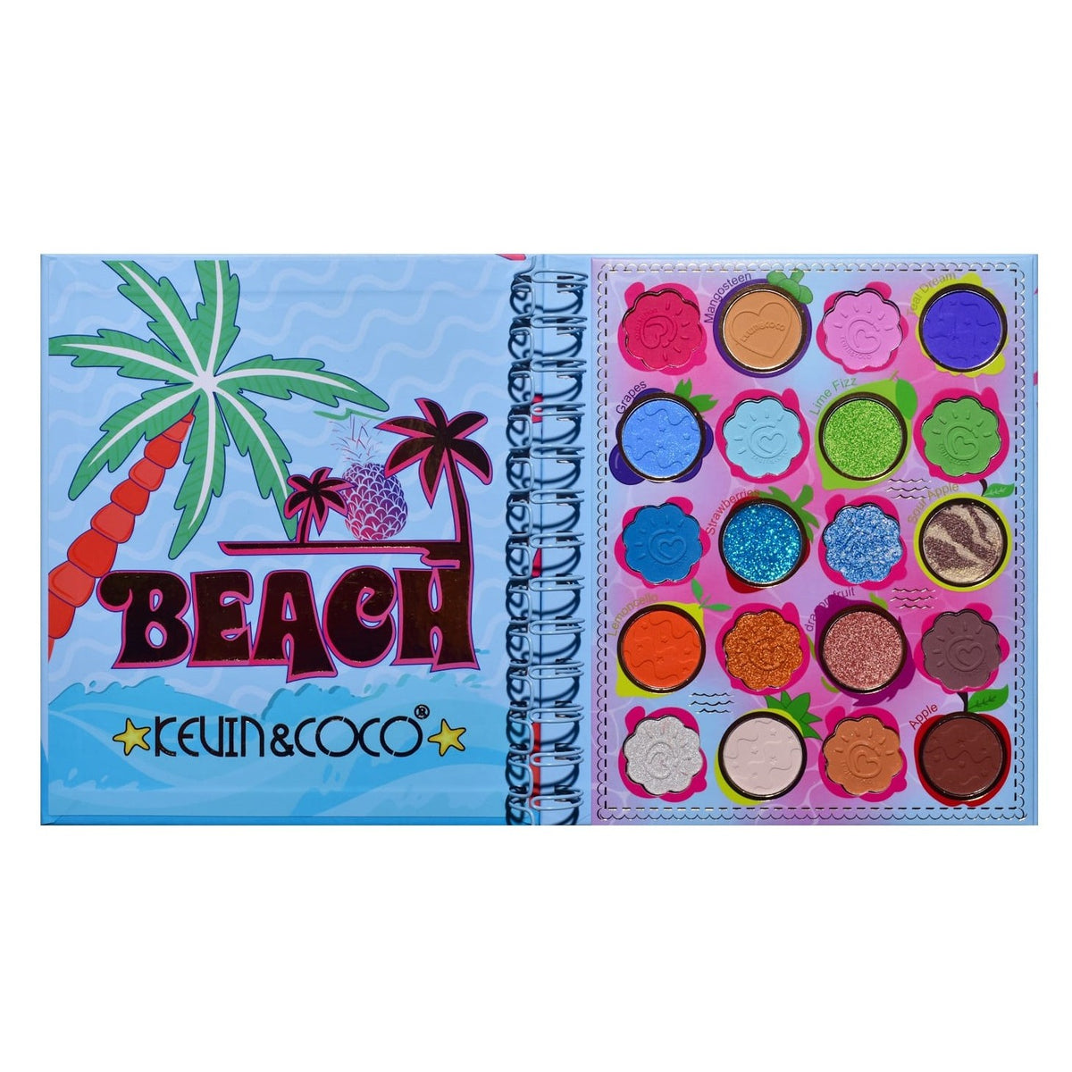 Paleta Machiaj Kevin & Coco Colour Fruit Party, Fard de Pleoape Mat Sidefat si Glitter, Pigmentare Intensa, Textura Catifelata, Cruelty-Free, 20 Culori, 15.3 x 17.4 cm