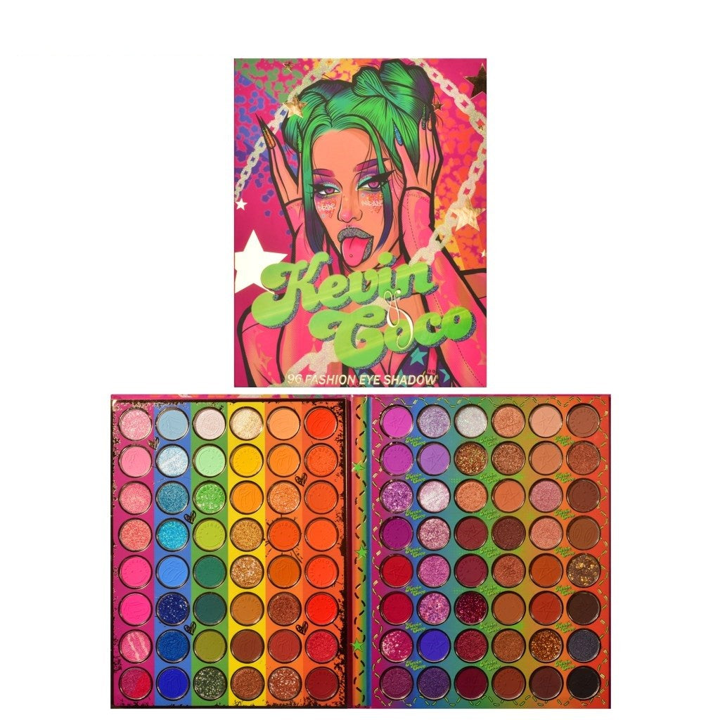 Kevin & Coco Paleta Machiaj Modern Girl, Fard de Pleoape Profesional, 96 Culori Mate Sidefate si Glitter, Pigment Intens, Cruelty Free, 18.5 x 24 cm