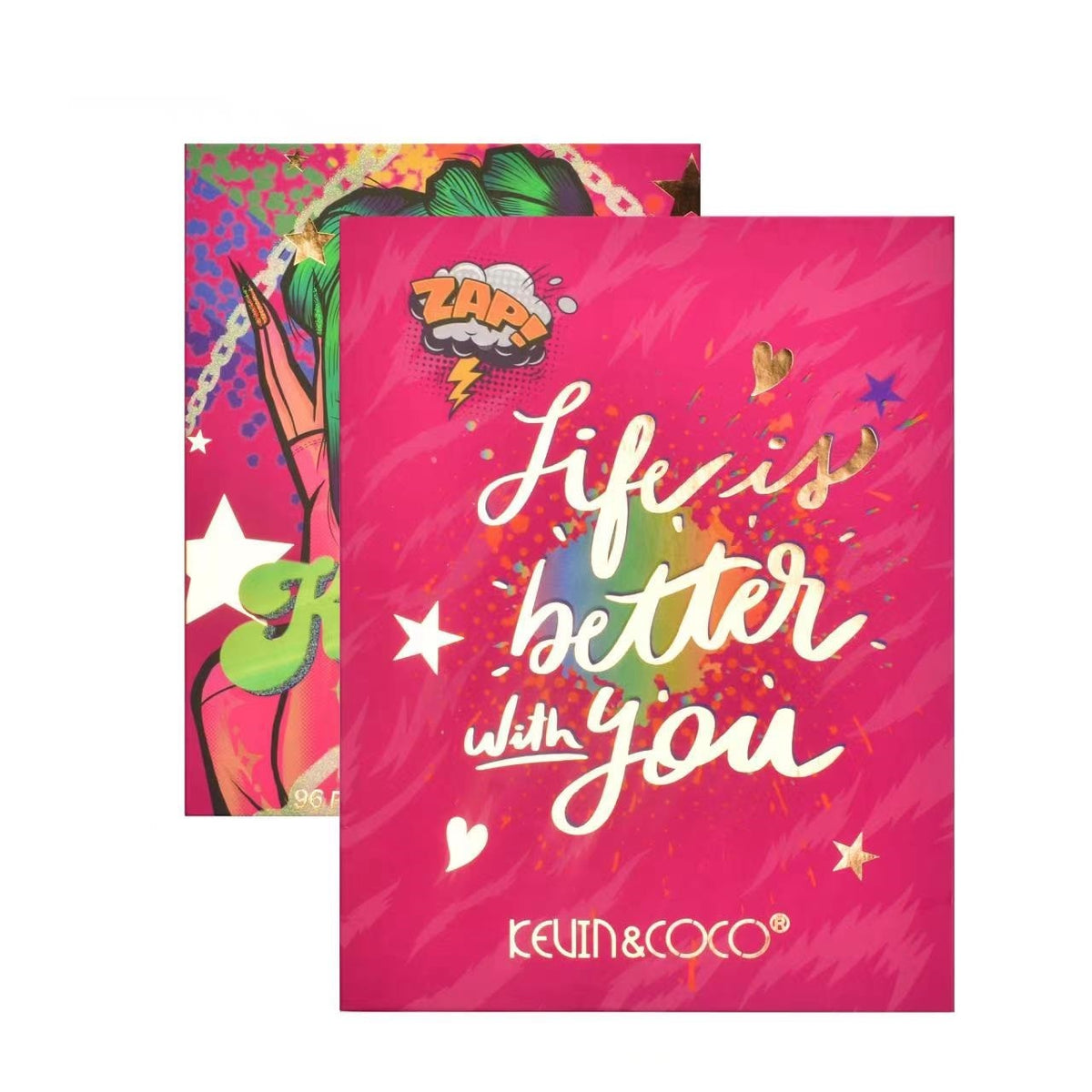 Kevin & Coco Paleta Machiaj Modern Girl, Fard de Pleoape Profesional, 96 Culori Mate Sidefate si Glitter, Pigment Intens, Cruelty Free, 18.5 x 24 cm