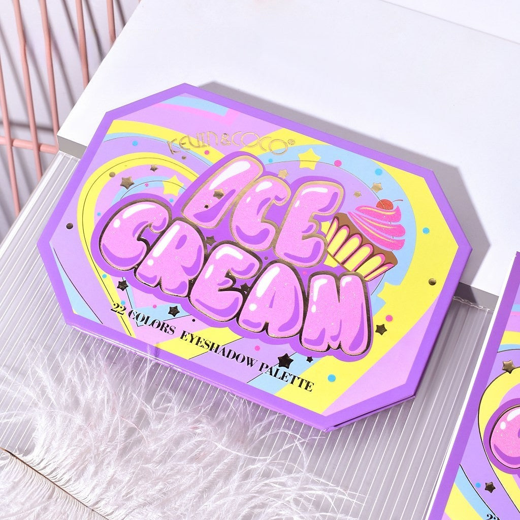 Kevin & Coco Paleta de Machiaj Violet Ice Cream, Fard de Pleoape cu 22 Culori Mate Sidefate si Glitter, Textura Catifelata, 19 x 13.7 x 1.3 cm