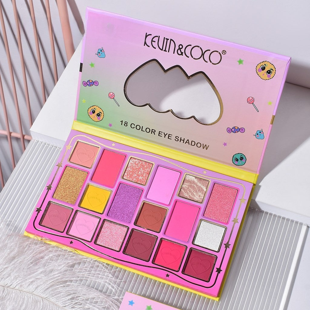 Kevin & Coco Paleta Fard De Pleoape Candy Star, 18 Culori Mate Sidefate Si Glitter, Pigmentat Cruelty-Free, Multicolor, 173 g