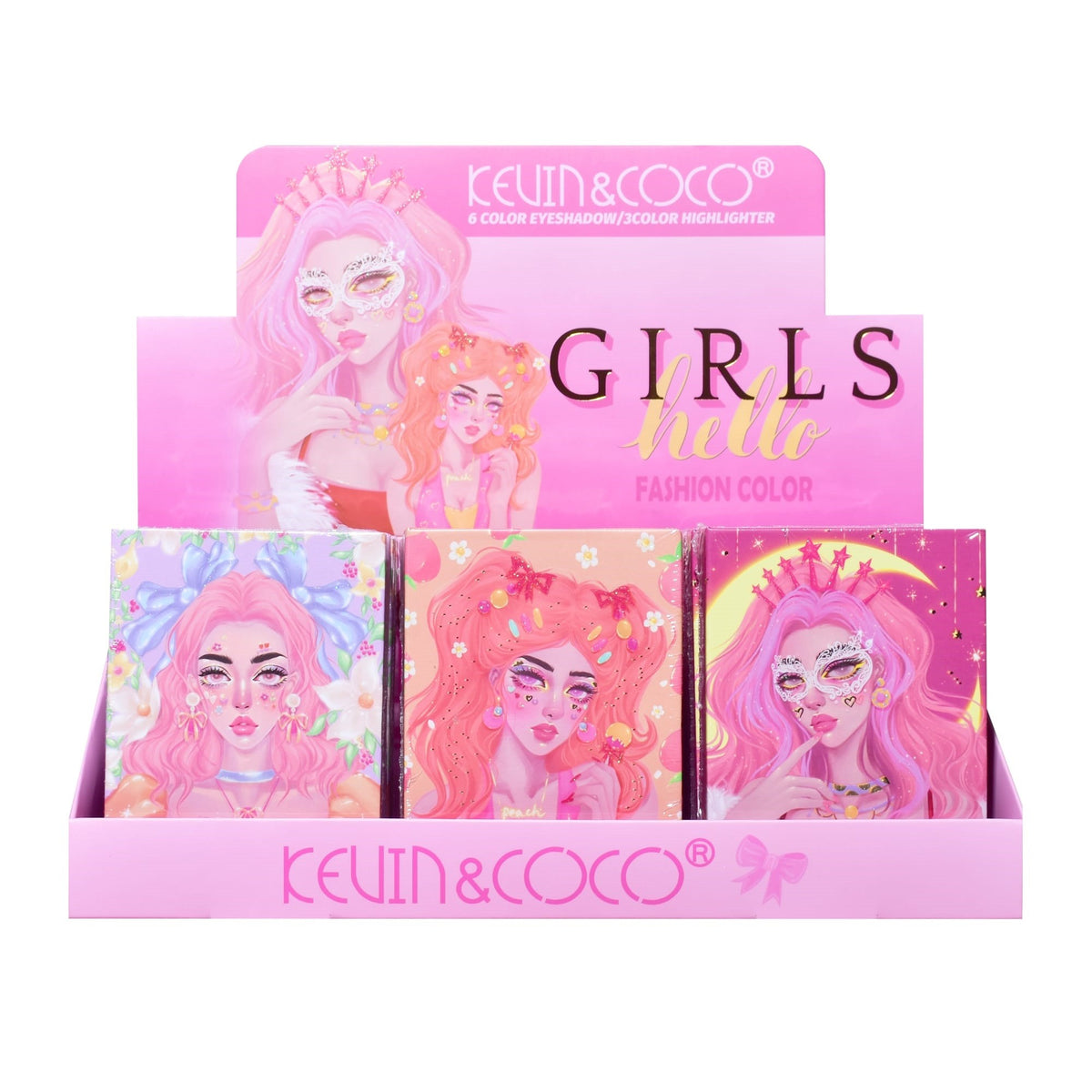 Paleta Machiaj Kevin & Coco Pink Barbie Girl, Fard de Pleoape cu 6 Culori Mate si Sidefate, Textura Catifelata cu Glitter, Ambalaj Model Flower Girl, 11.3 x 8.2 x 1.3 cm
