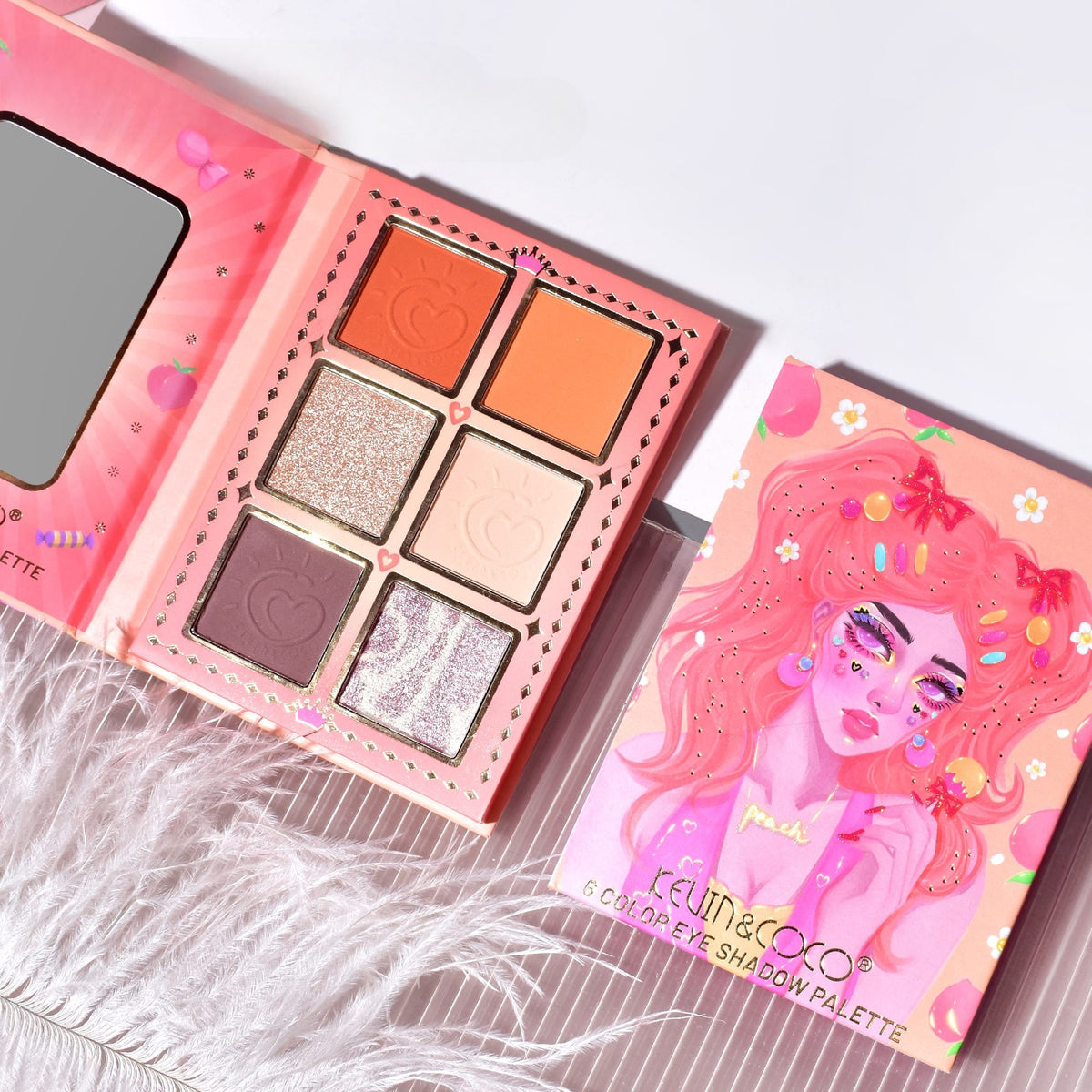 Paleta Machiaj Kevin & Coco Pink Barbie Girl, Fard de Pleoape cu 6 Culori Mate si Sidefate, Textura Catifelata cu Glitter, Ambalaj Model Flower Girl, 11.3 x 8.2 x 1.3 cm