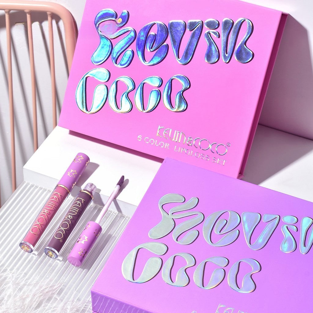 Kevin & Coco Set de Buze Pink Girl, Kit cu 6 Gloss-uri de Buze Lichide, Efect Catifelat si Lucios, Formula Cruelty-Free, Nuante Roz si Maro, 10.2 ml
