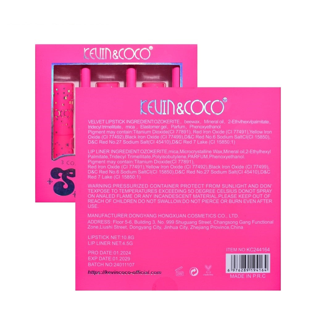 Kevin & Coco Set Buze Stay Wild, 3 Rujuri Hidratante si 3 Creioane Contur, Finisaj Catifelat, Formula Cruelty-Free, Nuante Calde, 6 Piese