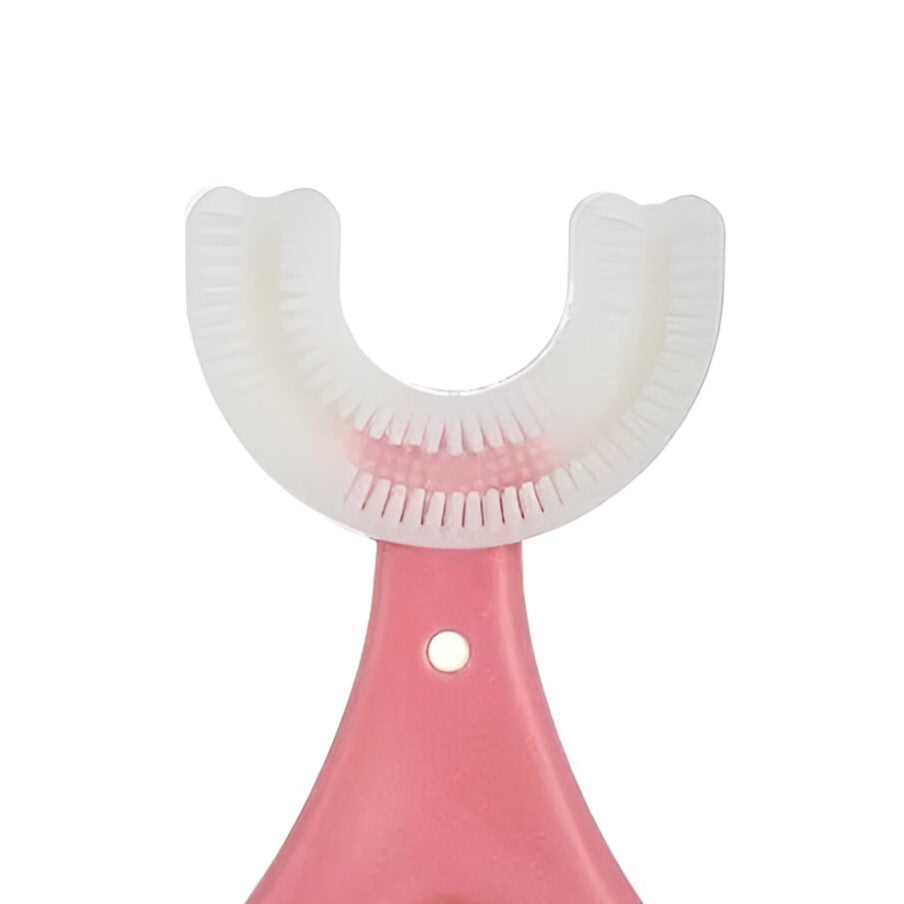 Periuta de Dinti in Forma de U pentru Copii si Sugari, Cap Ergonomic 360 Grade, Silicon Alimentar Moale, Maner Model Inima, 2-6 Ani, Roz