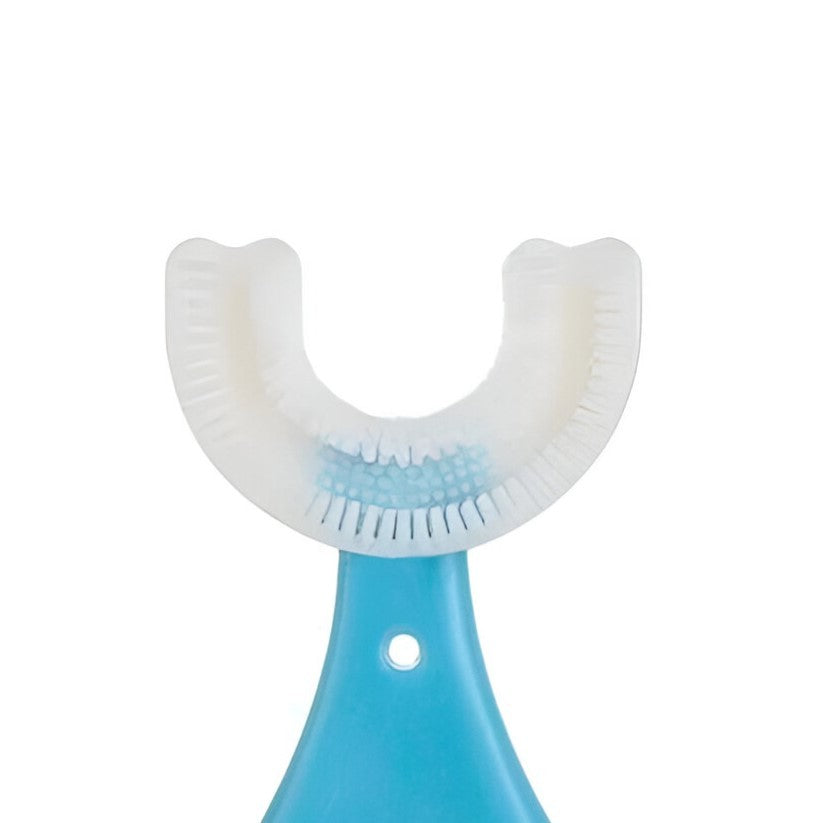 Periuta de Dinti in Forma de U pentru Sugari si Copii 2-6 Ani, Cap Ergonomic din Silicon Moale, Curatare Completa si Masaj Gingival, Model Inima, Albastru, 9 cm