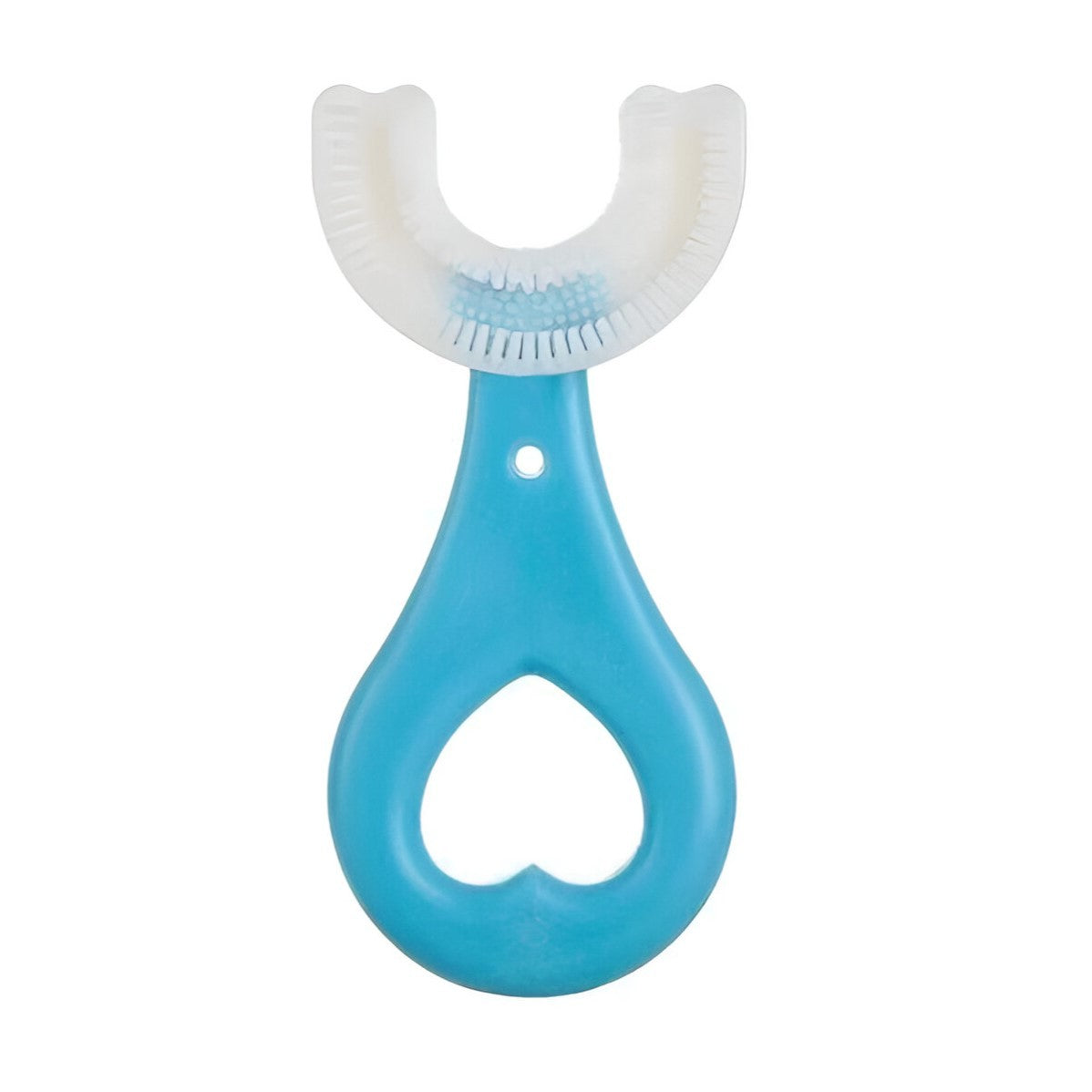 Periuta de Dinti in Forma de U pentru Sugari si Copii 2-6 Ani, Cap Ergonomic din Silicon Moale, Curatare Completa si Masaj Gingival, Model Inima, Albastru, 9 cm