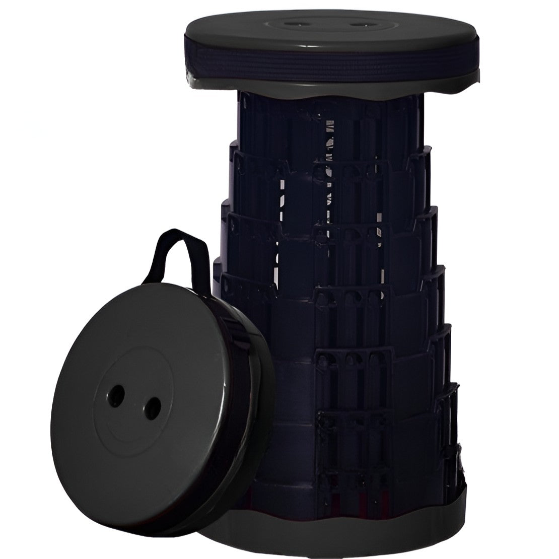 Scaun Telescopic Pliabil pentru Camping si Pescuit, Taburet Portabil cu Inaltime Reglabila, Nailon si ABS, Sarcina Maxima 150 kg, Diametru 25 cm, Negru
