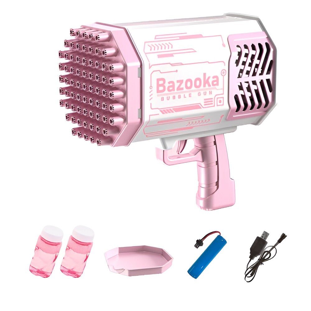 Pistol Pentru Baloane De Săpun, 69 Găuri Cu Lumini Colorate, Set Cu Lichid Și Baterie Li, Plastic, 24x14x24 cm, Roz