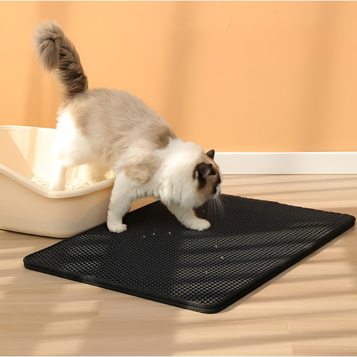 Covoraș Pentru Litieră Pisici, Colectare Nisip Cu Două Straturi Tip Fagure, Rezistent La Apă Și Urină, Antiderapant, Material EVA Fără BPA, 40x50 cm, Negru
