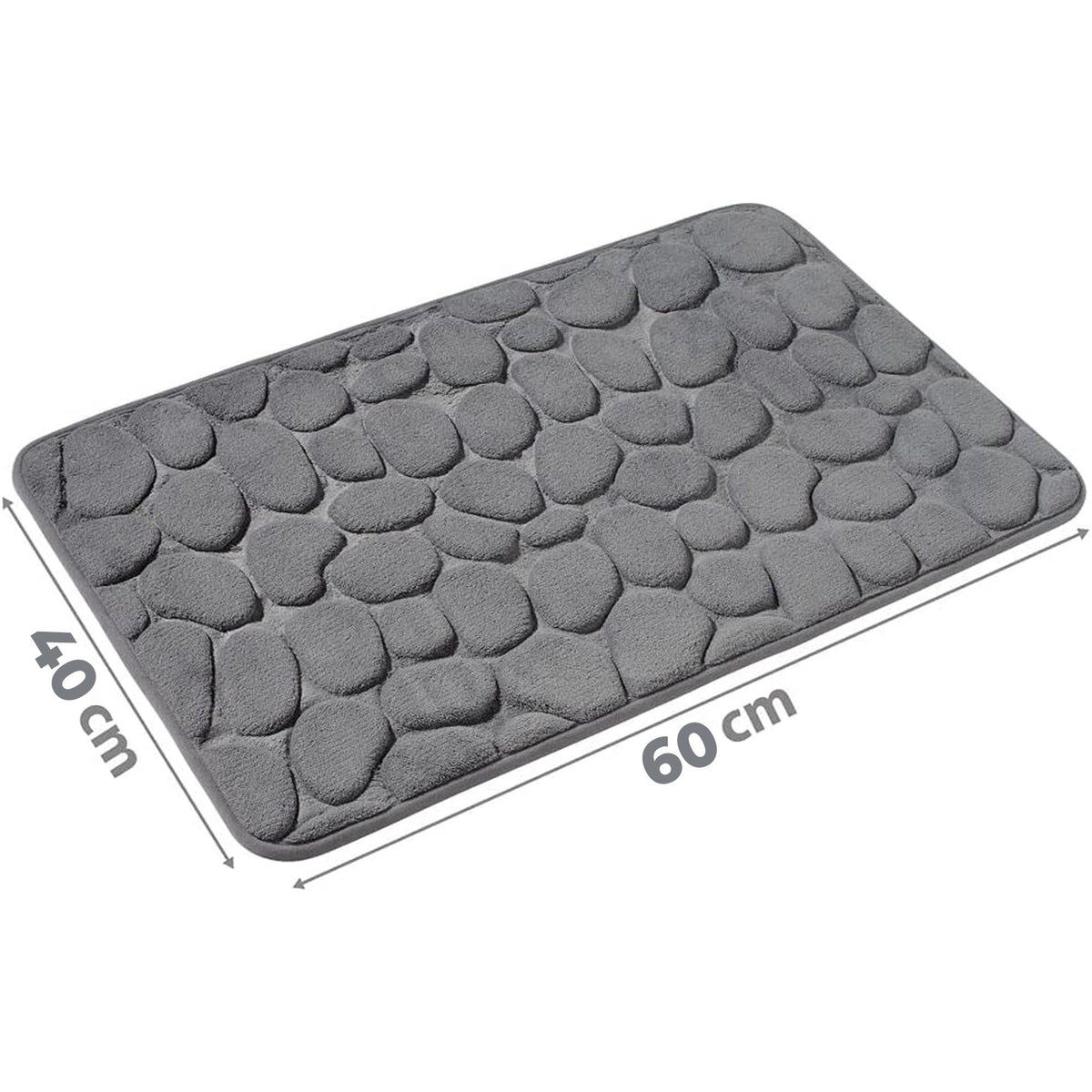 Covoraș pentru Baie Antiderapant, Spumă cu Memorie și Absorbție Rapidă, Model 3D Piatra, Poliester și PVC, 40x60 cm, Gri/Bej