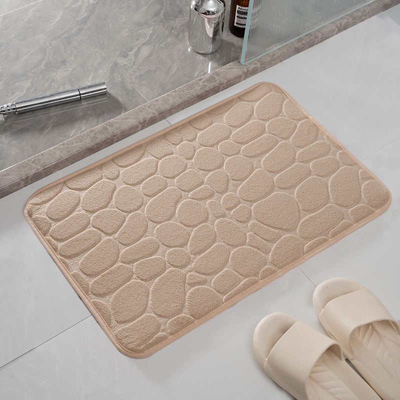 Covoras pentru Baie Antiderapant, Spuma cu Memorie, Absorbant si Uscare Rapida, Design 3D Piatra, Poliester si PVC, 40x60 cm, Bej