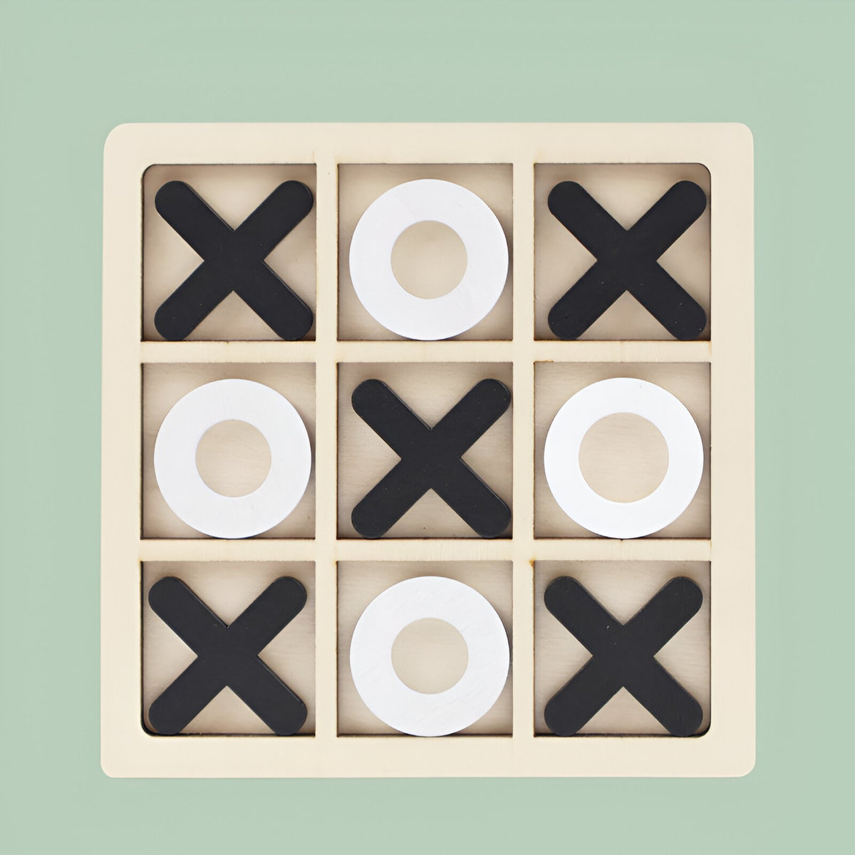 Joc Montessori Tic Tac Toe, Puzzle Educativ si Interactiv X si 0, Lemn, 9 Piese, 14.3x14.3 cm, Alb/Negru