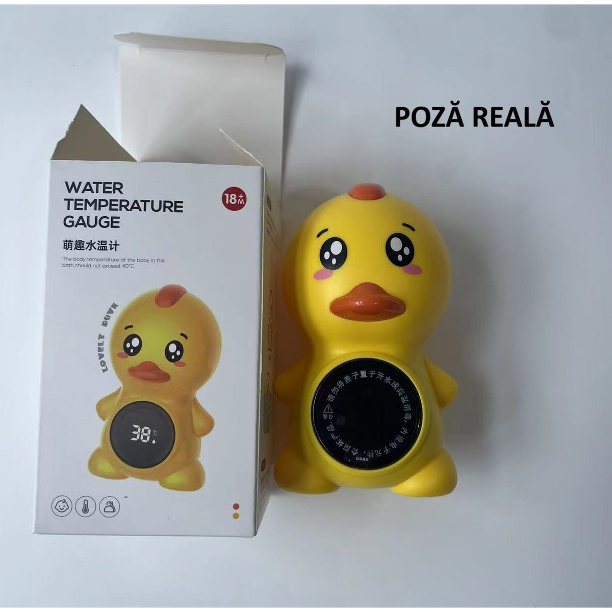 Termometru Electronic de Baie pentru Bebelusi, Afisaj LED si Alerta Temperatura, Rezistent la Apa IPX7, Senzor Inteligent, Model Ratusca Plutitoare, Plastic ABS, 12x7 cm, Galben