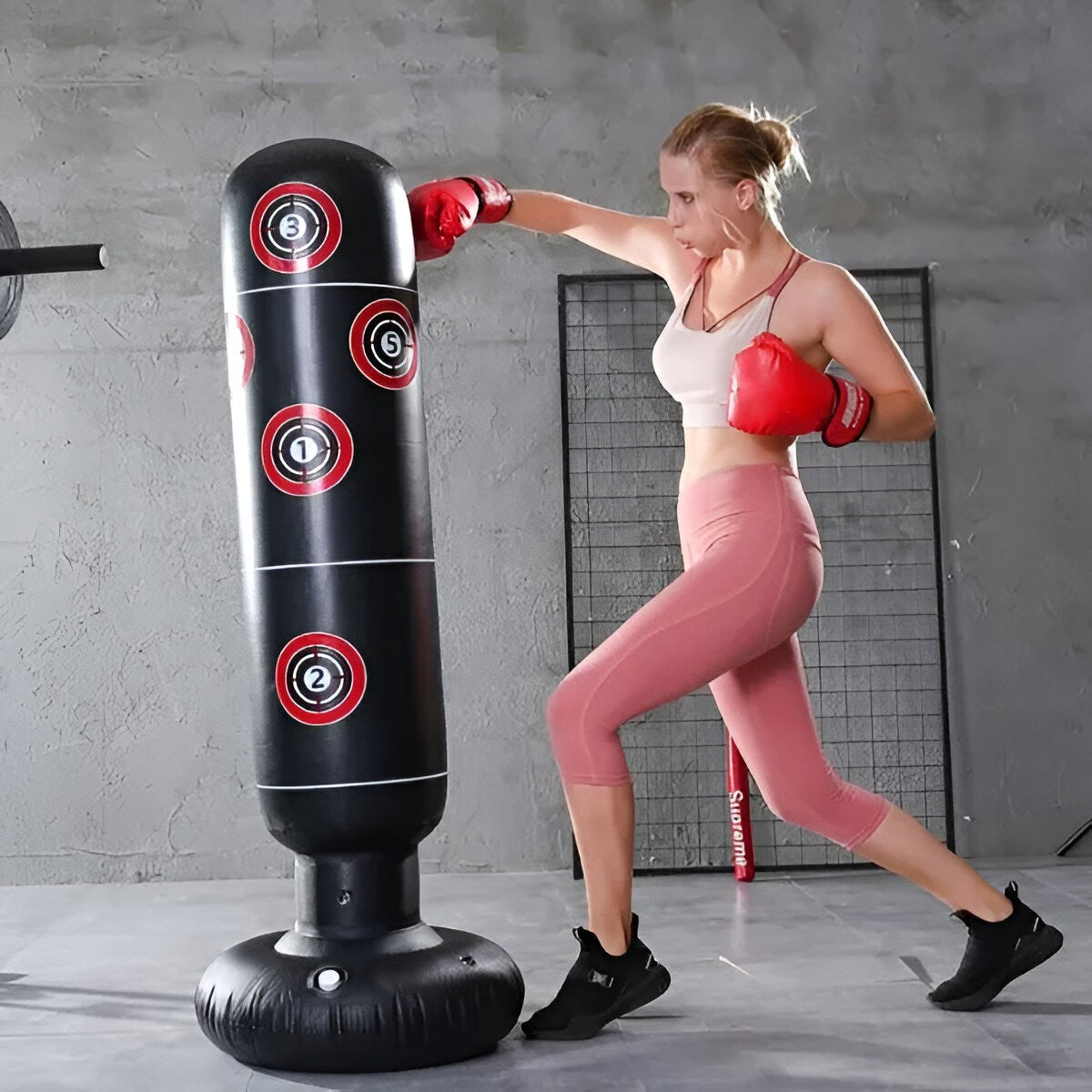 Sac de Box Gonflabil, Para de Box cu Suport Stabilizator pentru Apa sau Nisip, Antrenament Fitness Copii si Adulti, PVC Rezistent, Inaltime 160 cm, Negru
