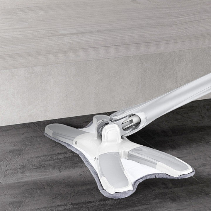 Mop Plat cu Sistem de Stoarcere Automata si Cap Rotativ 360 Grade, Tija Telescopica din Otel Inoxidabil 140 cm, 4 Lavete Microfibra Incluse, Argintiu