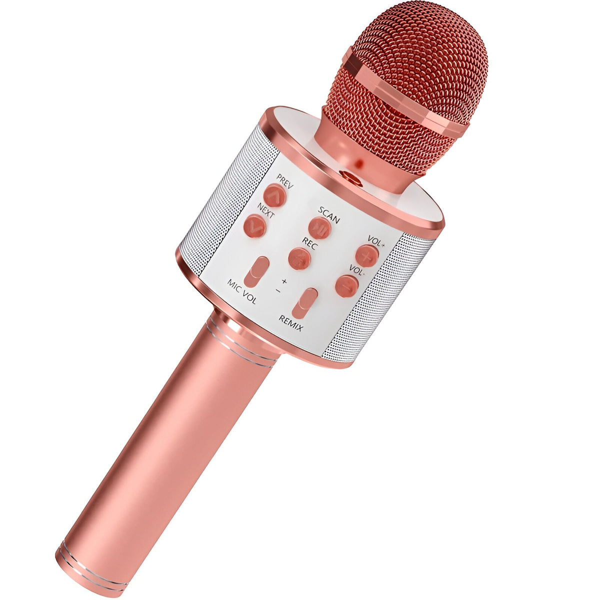 Microfon Karaoke Wireless, Bluetooth cu Boxa Incorporata, Sistem Portabil 3 in 1 cu Inregistrare si Modulator Voce, Acumulator Reincarcabil, Compatibil Smartphone, Rose Gold